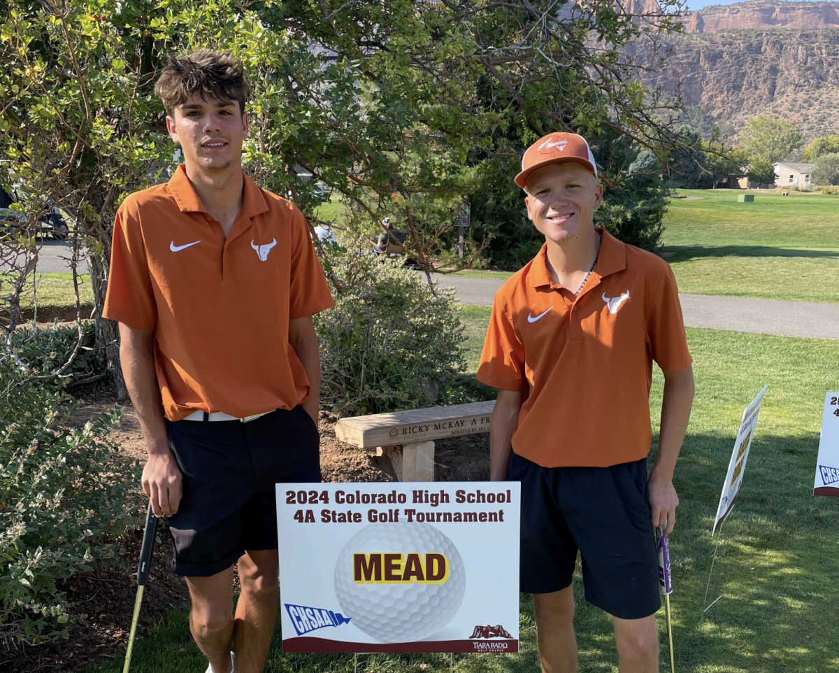 Stryker Leick ('26) and Booth Hayes ('26) compete at the Colorado High School 4A state golf tournament at the Tiara Rado Golf Course. 